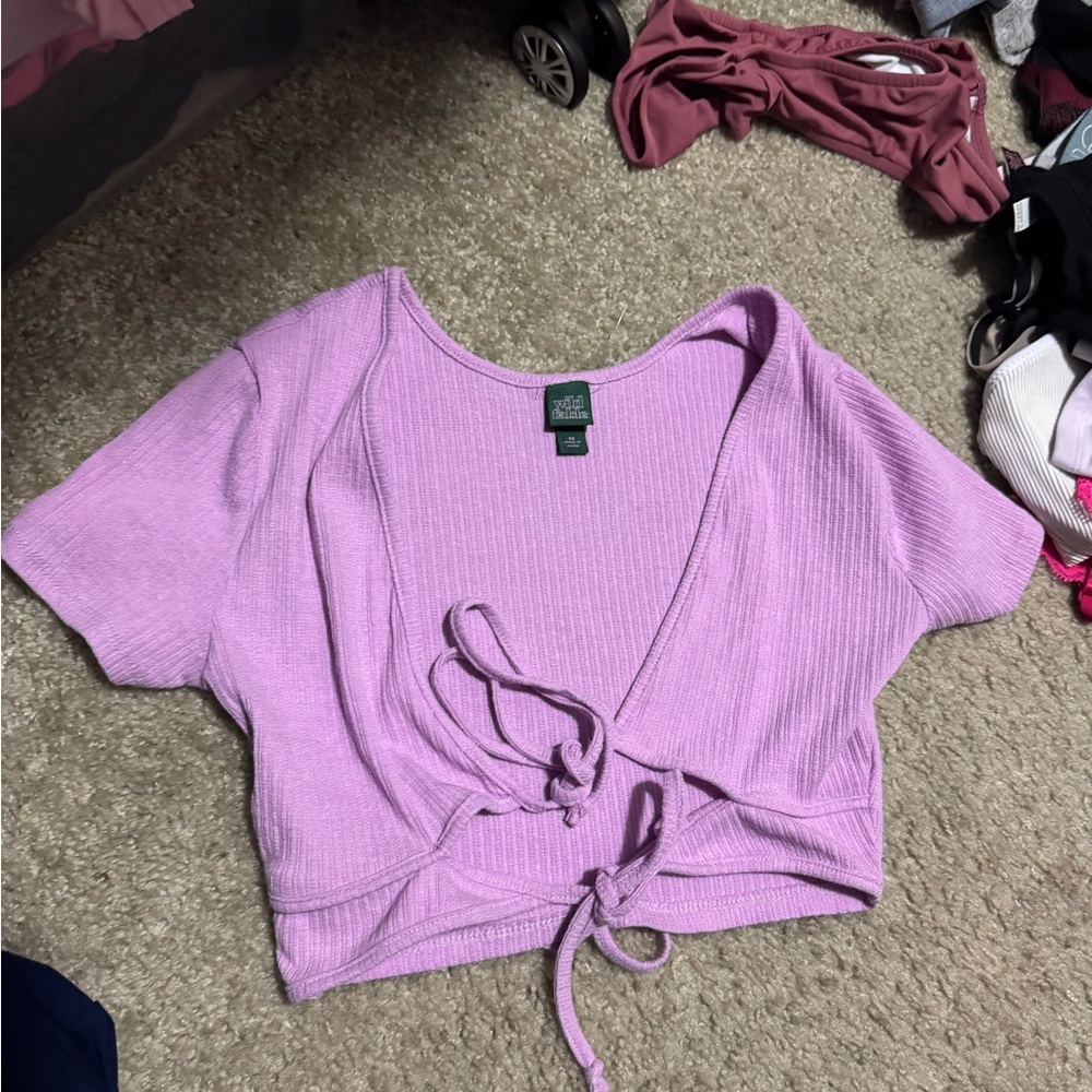 Wild Fable Lilac Tie-Front Ribbed Blouse